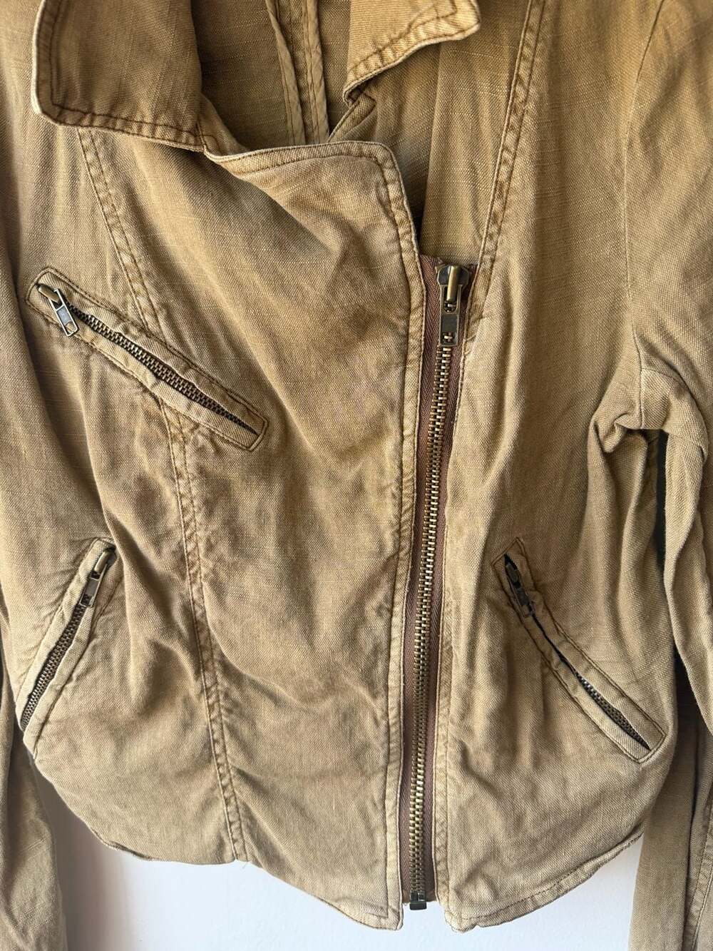 Free People Brown Cropped Utility Moto Zip-Up Jacket Size 10 - Picture 3 of 5